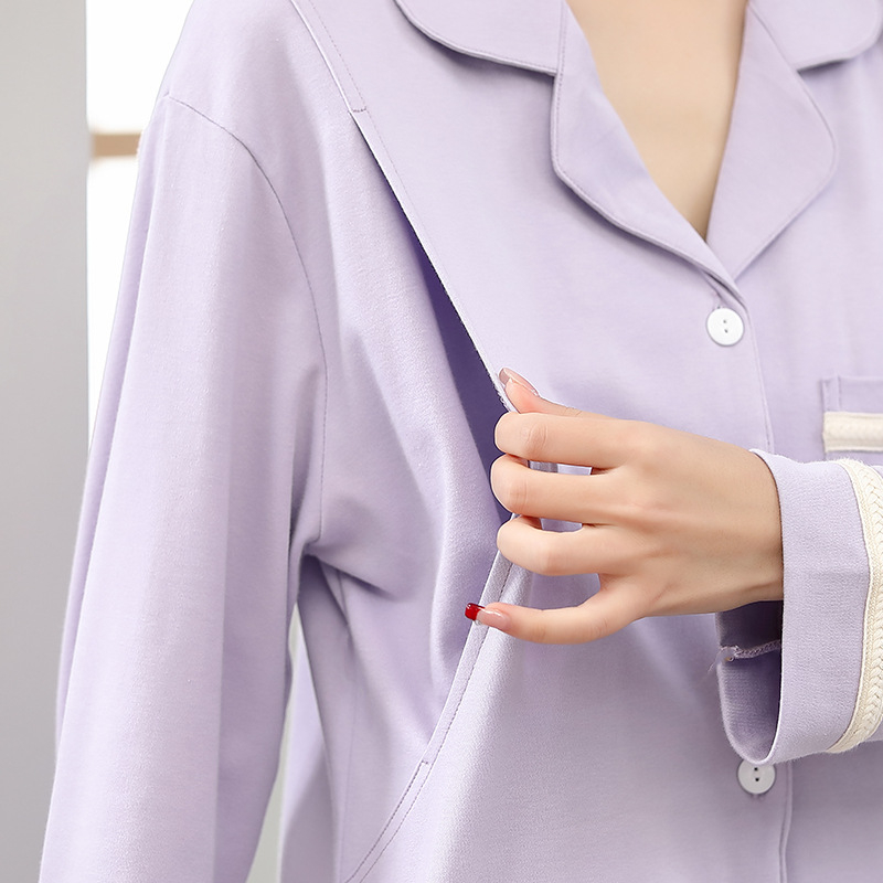 Pamut kismama pizsama szett hosszú ujjú felsővel és nadrággal, tavasz–őszre, szoptatáshoz és szülés utáni időszakhoz