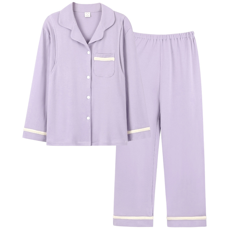 Pamut kismama pizsama szett hosszú ujjú felsővel és nadrággal, tavasz–őszre, szoptatáshoz és szülés utáni időszakhoz