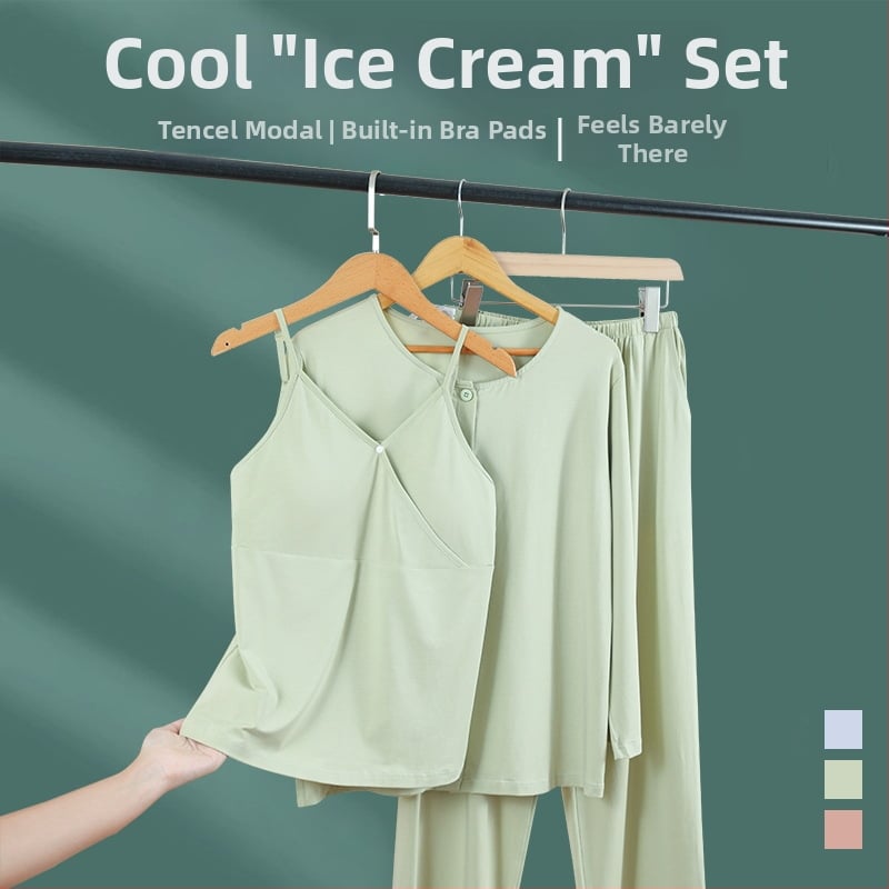 Τριών τεμαχίων σετ πιτζάμας από Modal για άνοιξη-καλοκαίρι, για θηλασμό μετά τον τοκετό, με ρυθμιζόμενο μαξιλαράκι στήθους, λεπτή υφή