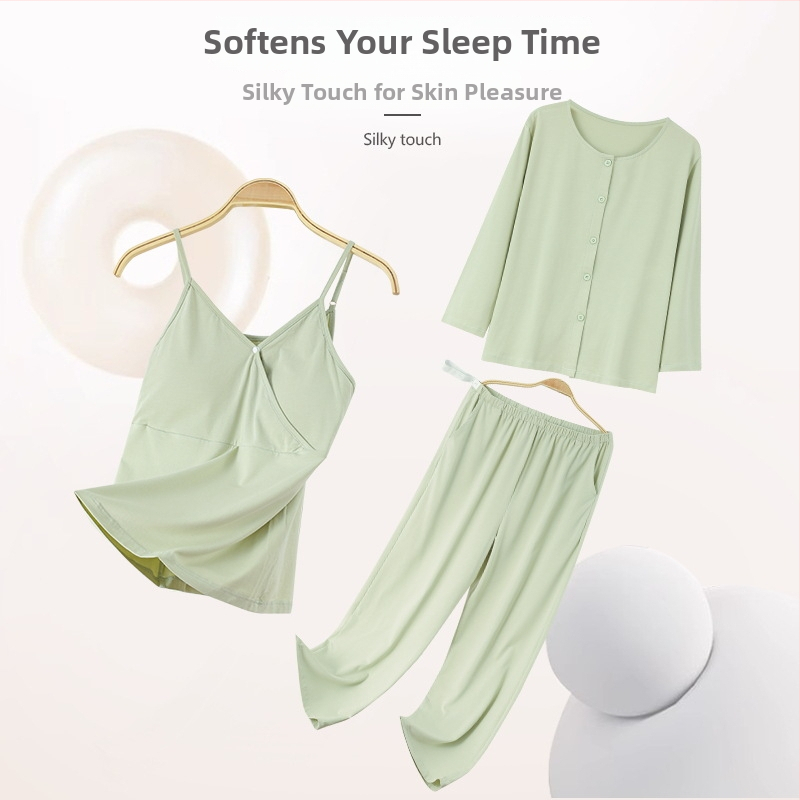 Τριών τεμαχίων σετ πιτζάμας από Modal για άνοιξη-καλοκαίρι, για θηλασμό μετά τον τοκετό, με ρυθμιζόμενο μαξιλαράκι στήθους, λεπτή υφή