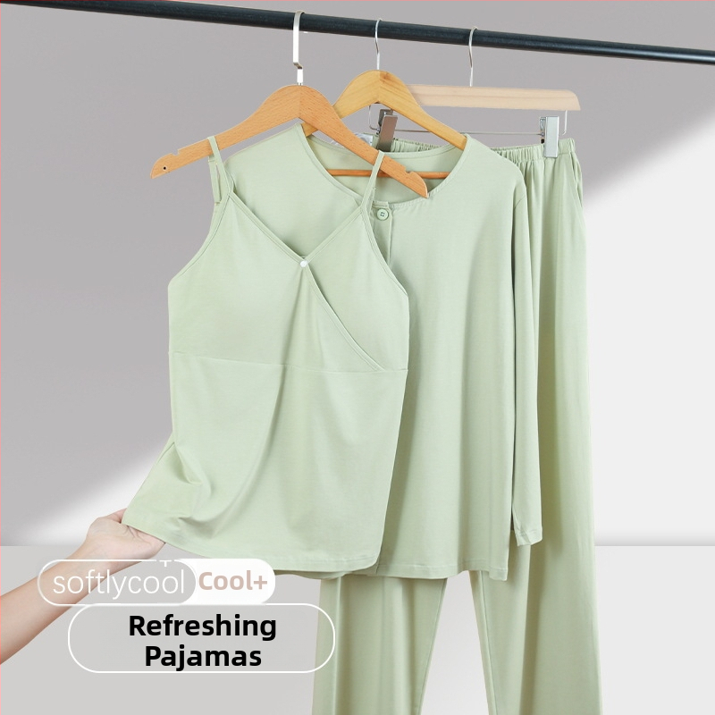 Τριών τεμαχίων σετ πιτζάμας από Modal για άνοιξη-καλοκαίρι, για θηλασμό μετά τον τοκετό, με ρυθμιζόμενο μαξιλαράκι στήθους, λεπτή υφή