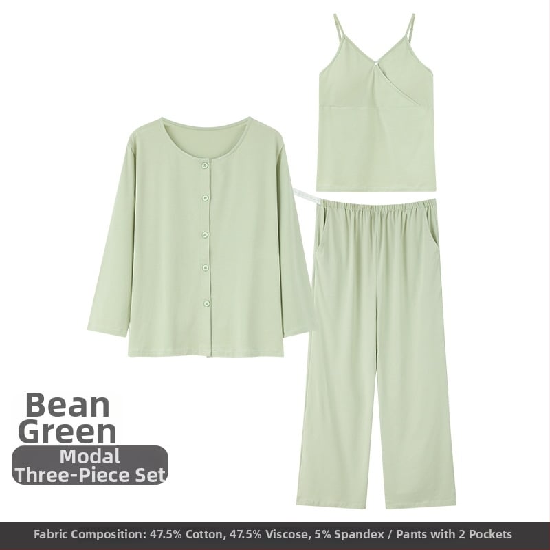 Τριών τεμαχίων σετ πιτζάμας από Modal για άνοιξη-καλοκαίρι, για θηλασμό μετά τον τοκετό, με ρυθμιζόμενο μαξιλαράκι στήθους, λεπτή υφή