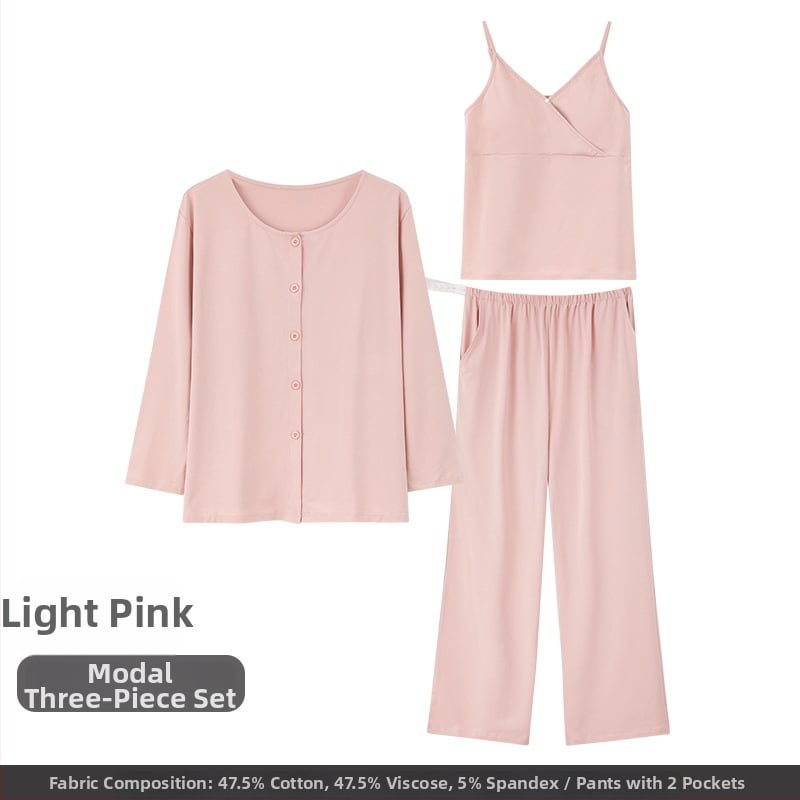 Τριών τεμαχίων σετ πιτζάμας από Modal για άνοιξη-καλοκαίρι, για θηλασμό μετά τον τοκετό, με ρυθμιζόμενο μαξιλαράκι στήθους, λεπτή υφή