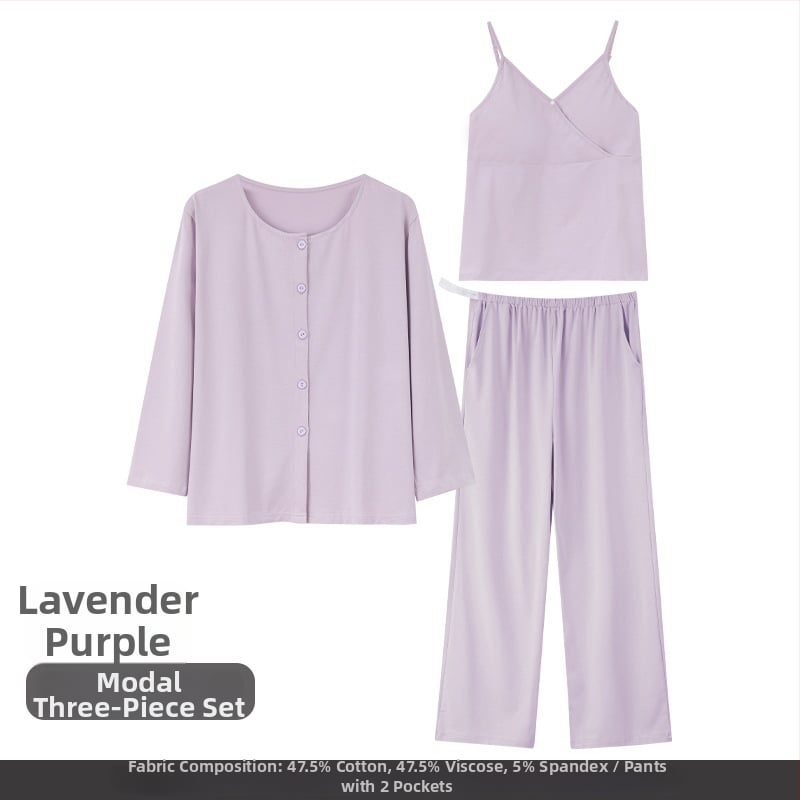 Τριών τεμαχίων σετ πιτζάμας από Modal για άνοιξη-καλοκαίρι, για θηλασμό μετά τον τοκετό, με ρυθμιζόμενο μαξιλαράκι στήθους, λεπτή υφή