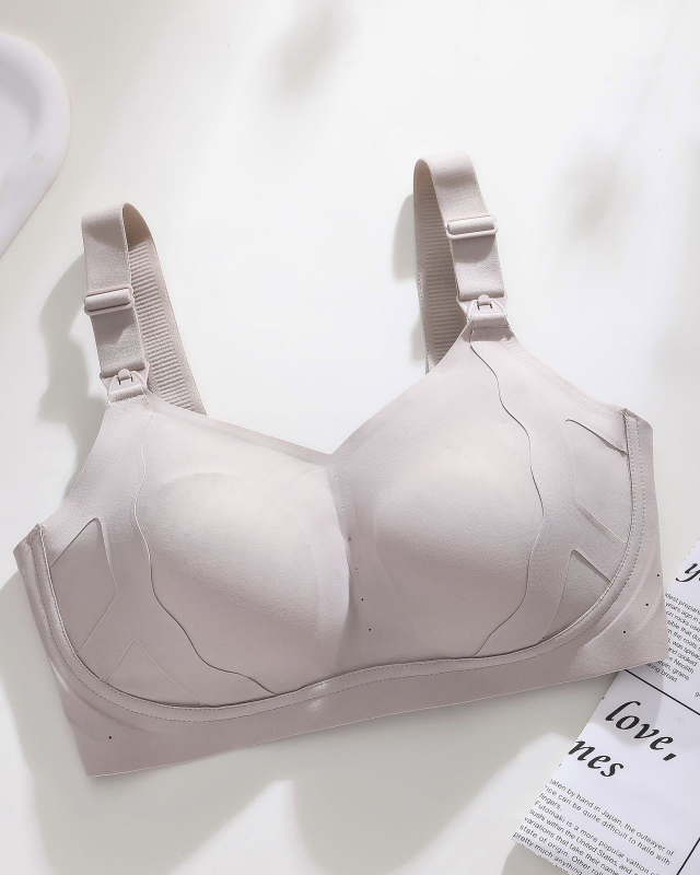 Dýchajúci dojčiaci podprsenka, bezšvový dizajn, predné zapínanie, tenké tvarované košíčky, pevné dvojité ramienka