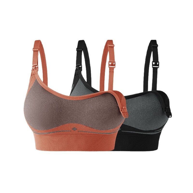 Бюстгалтер за кърмене за майки – безжичен, безшевен, чаши със среден модел, основен материал найлон, подплата спандекс, закопчаване на гърба с четири реда куки и капси