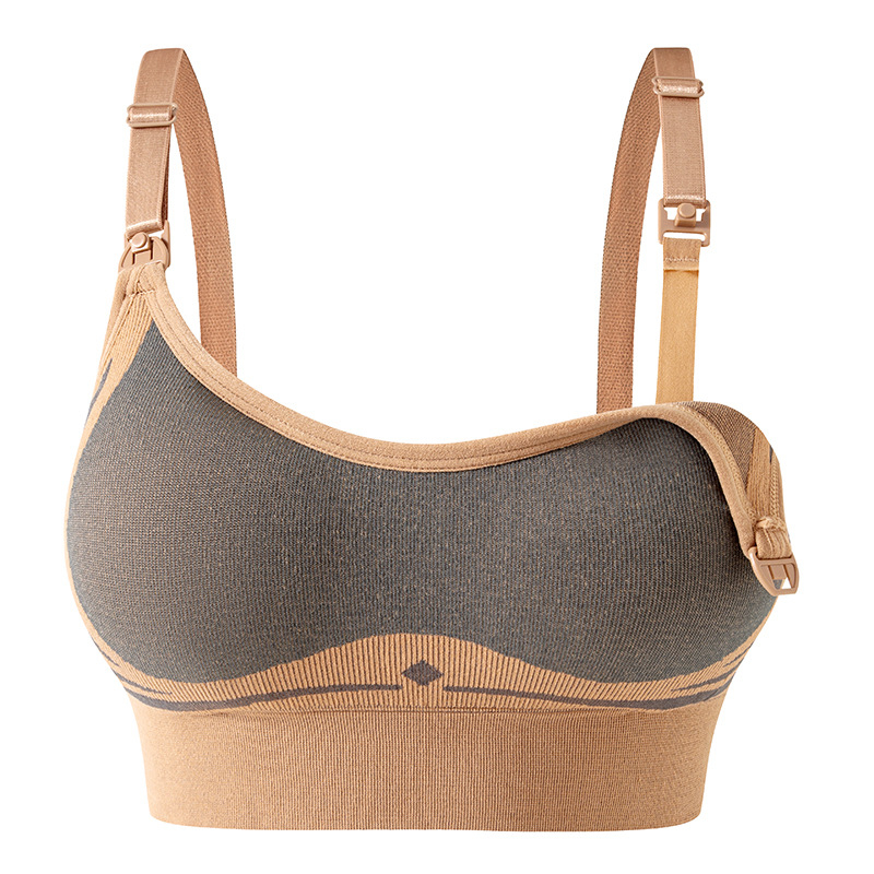 Бюстгалтер за кърмене за майки – безжичен, безшевен, чаши със среден модел, основен материал найлон, подплата спандекс, закопчаване на гърба с четири реда куки и капси