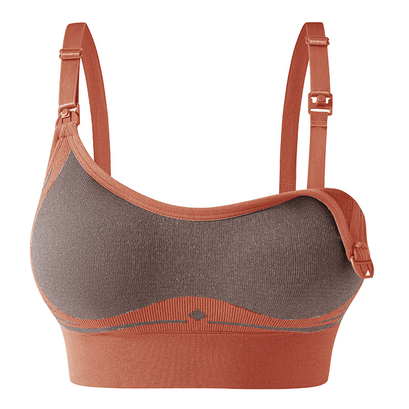 Бюстгалтер за кърмене за майки – безжичен, безшевен, чаши със среден модел, основен материал найлон, подплата спандекс, закопчаване на гърба с четири реда куки и капси