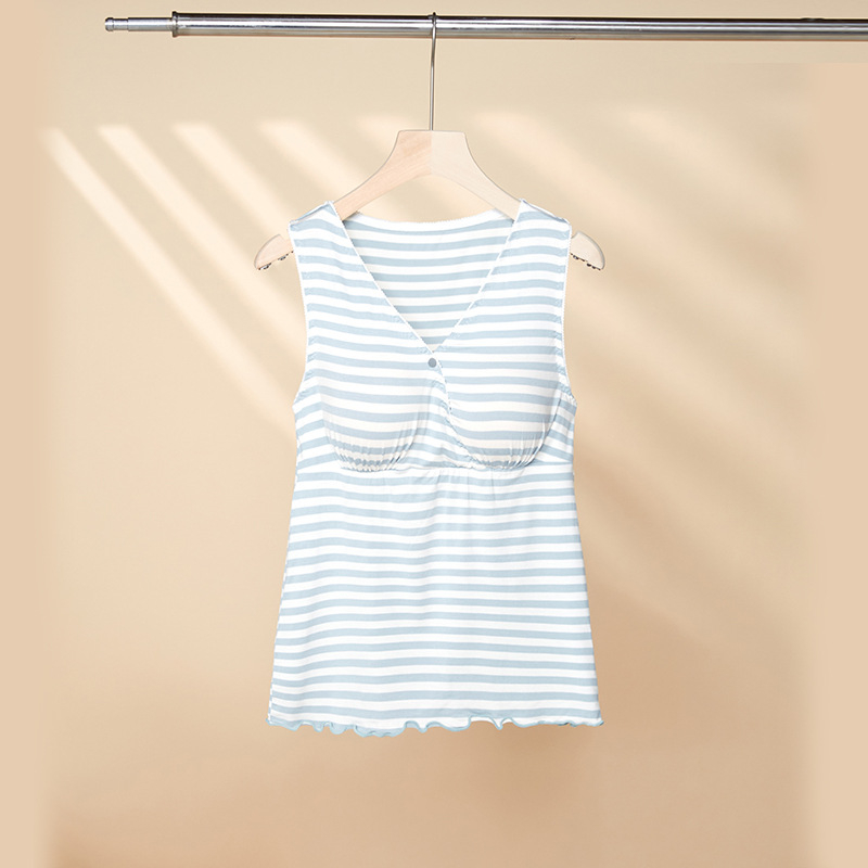 Θηλάζον τοπ για μητέρες χωρίς μανίκια, ριγέ, V-λαιμός, Modal ύφασμα (95% αναγεννημένη κυτταρίνη), καλοκαίρι 2024