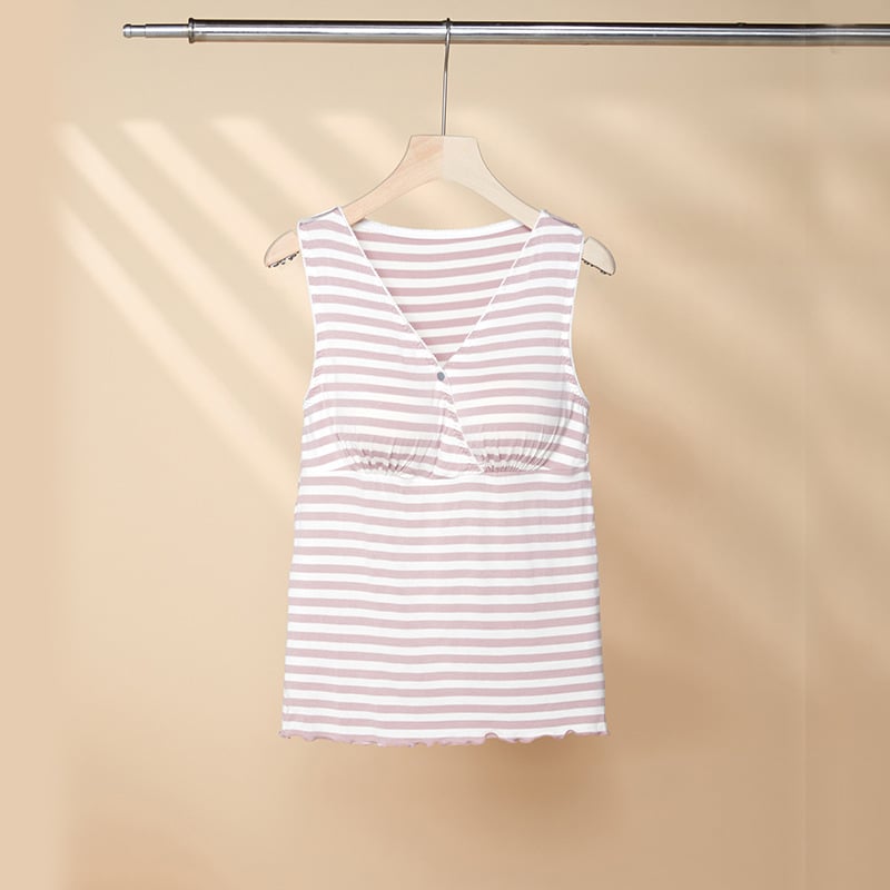 Θηλάζον τοπ για μητέρες χωρίς μανίκια, ριγέ, V-λαιμός, Modal ύφασμα (95% αναγεννημένη κυτταρίνη), καλοκαίρι 2024