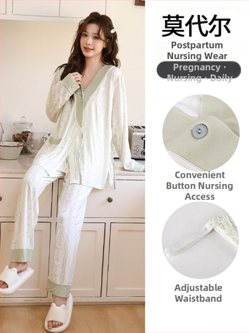 Szülés utáni kismama kimonó készlet – virágos minta, hosszú ujjak, nadrágkosztüm, poliészter-spandex keverék