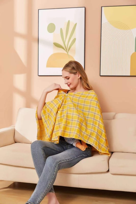 Пелерина за кърмене с каре модел, V-образно деколте, без ръкави, дължина 50–65 см, памучно-смесена материя (95% памук)