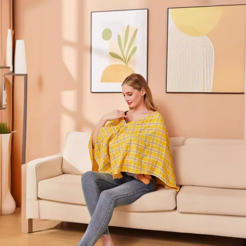 Пелерина за кърмене с каре модел, V-образно деколте, без ръкави, дължина 50–65 см, памучно-смесена материя (95% памук)