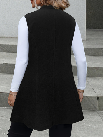 Bez rukava kardigan jakna, uski kroj, ovratnik odijela, poliester-elastan smjesa, srednja duljina 65-80 cm