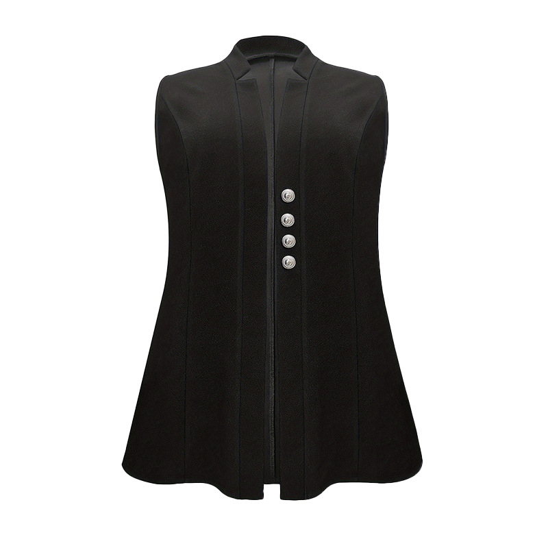 Bez rukava kardigan jakna, uski kroj, ovratnik odijela, poliester-elastan smjesa, srednja duljina 65-80 cm