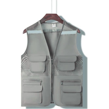 Vestă din plasă de pescuit pentru voluntari, cu logo imprimat, respirabilă, reflectorizantă, închidere cu fermoar, potrivită pentru toate anotimpurile