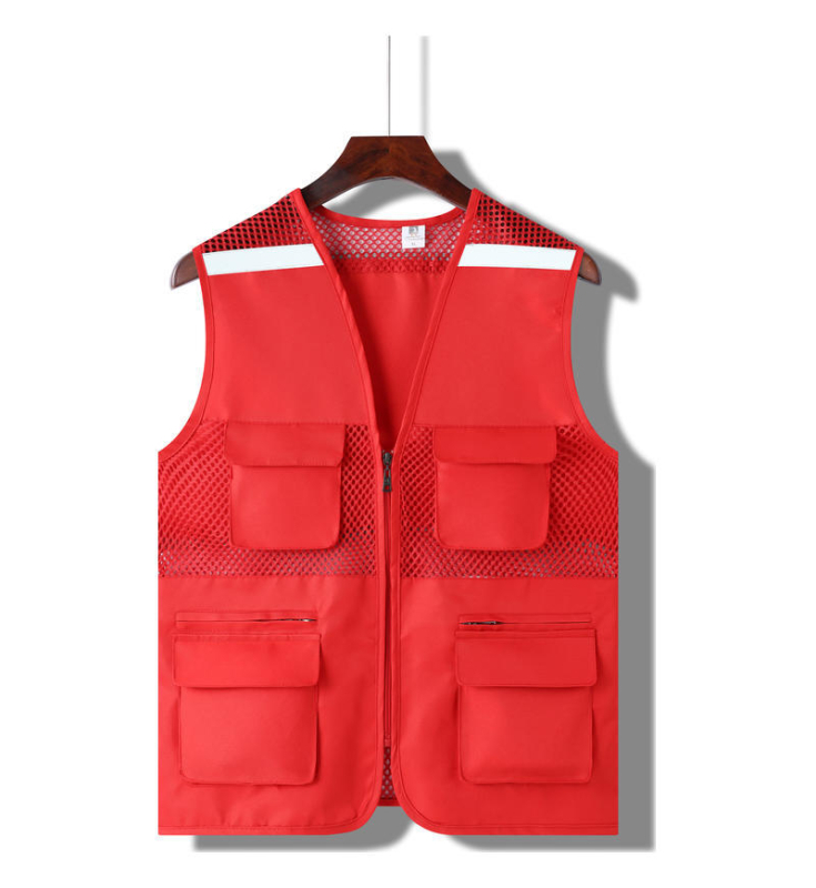 Vestă din plasă de pescuit pentru voluntari, cu logo imprimat, respirabilă, reflectorizantă, închidere cu fermoar, potrivită pentru toate anotimpurile