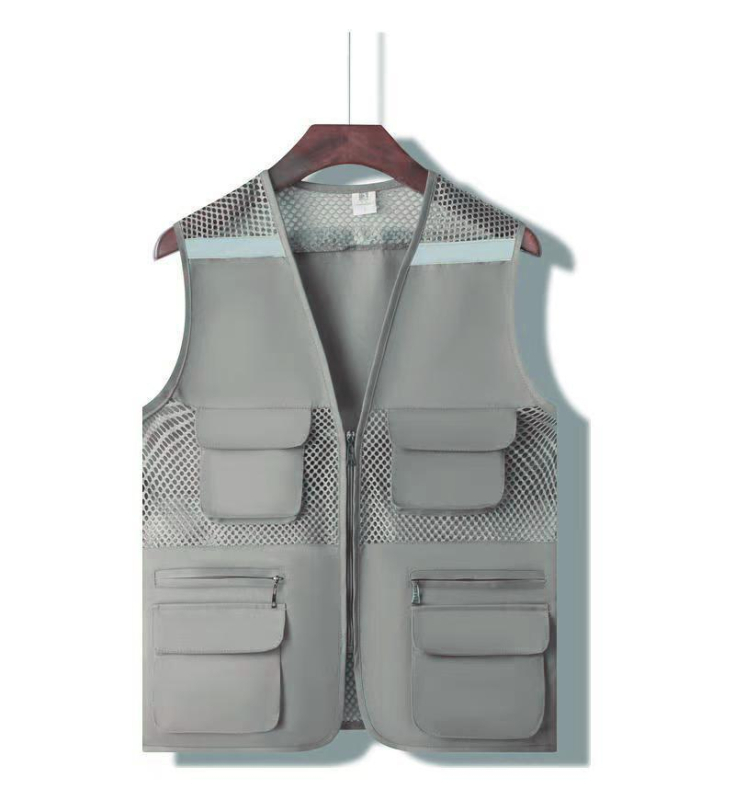 Vestă din plasă de pescuit pentru voluntari, cu logo imprimat, respirabilă, reflectorizantă, închidere cu fermoar, potrivită pentru toate anotimpurile