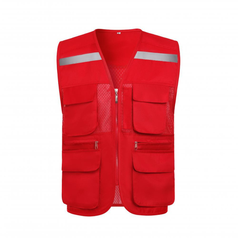 Vestă din plasă de pescuit pentru voluntari, cu logo imprimat, respirabilă, reflectorizantă, închidere cu fermoar, potrivită pentru toate anotimpurile