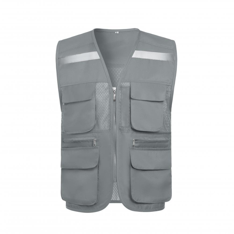 Vestă din plasă de pescuit pentru voluntari, cu logo imprimat, respirabilă, reflectorizantă, închidere cu fermoar, potrivită pentru toate anotimpurile