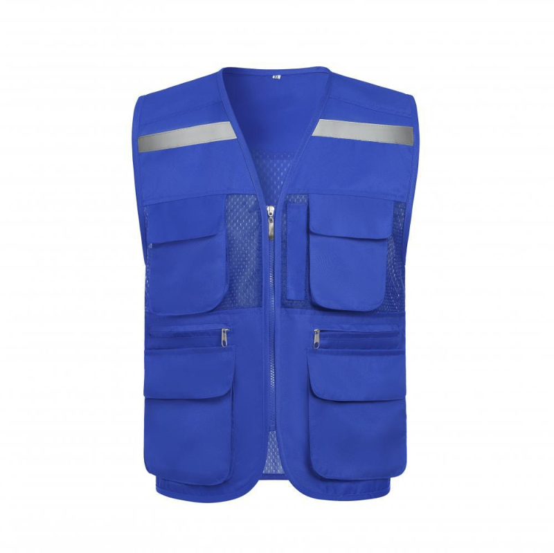 Vestă din plasă de pescuit pentru voluntari, cu logo imprimat, respirabilă, reflectorizantă, închidere cu fermoar, potrivită pentru toate anotimpurile