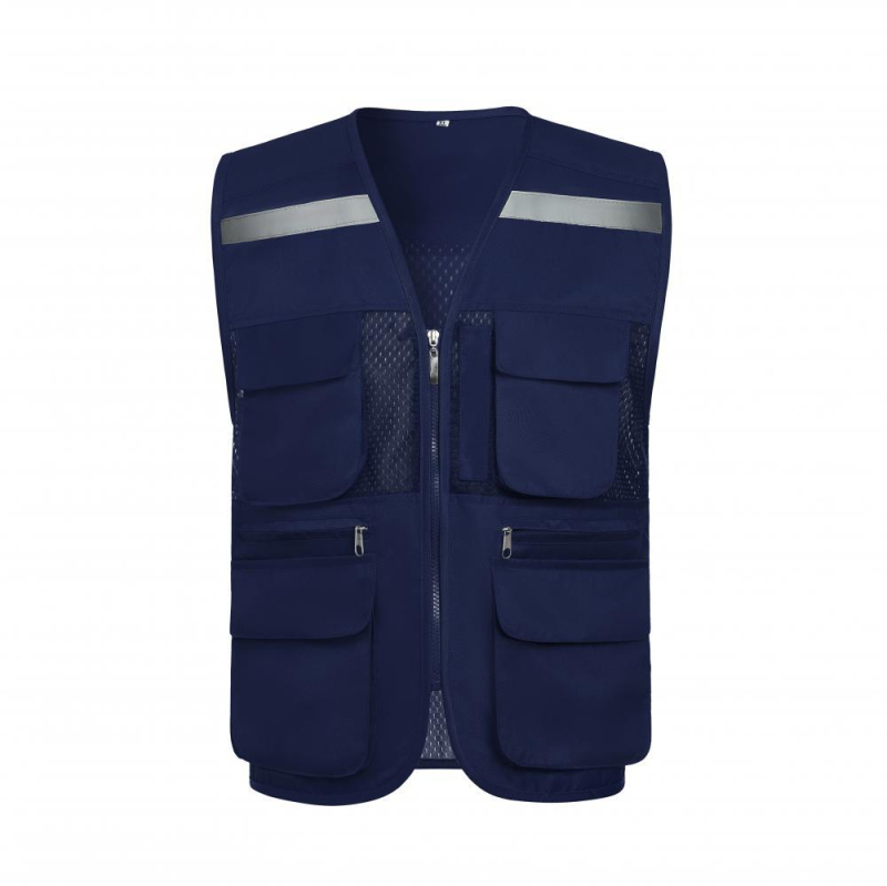 Vestă din plasă de pescuit pentru voluntari, cu logo imprimat, respirabilă, reflectorizantă, închidere cu fermoar, potrivită pentru toate anotimpurile