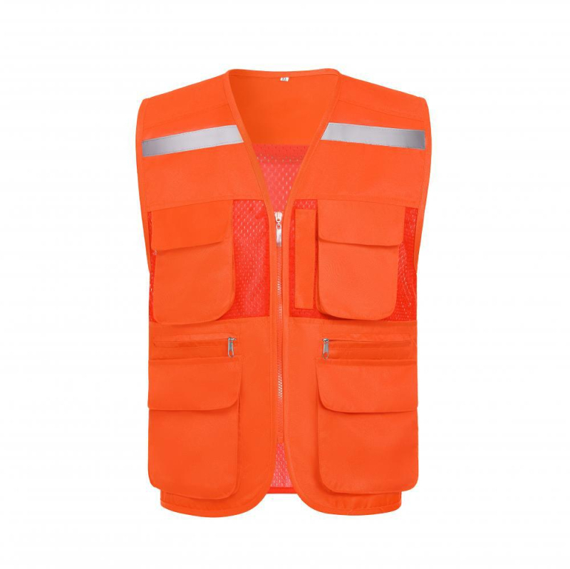 Vestă din plasă de pescuit pentru voluntari, cu logo imprimat, respirabilă, reflectorizantă, închidere cu fermoar, potrivită pentru toate anotimpurile