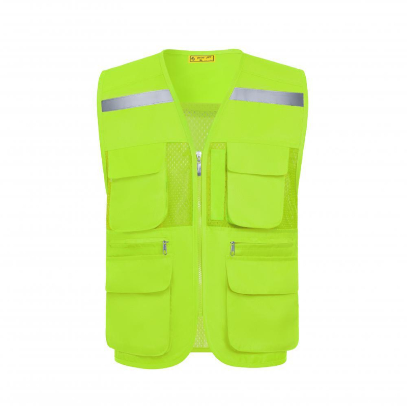 Vestă din plasă de pescuit pentru voluntari, cu logo imprimat, respirabilă, reflectorizantă, închidere cu fermoar, potrivită pentru toate anotimpurile