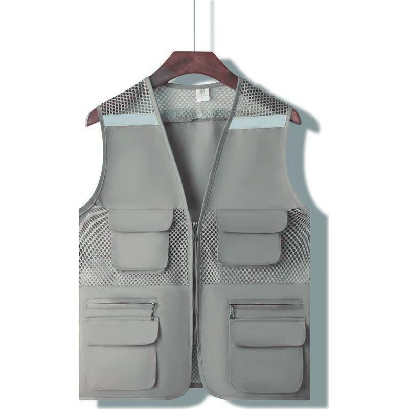 Vestă din plasă de pescuit pentru voluntari, cu logo imprimat, respirabilă, reflectorizantă, închidere cu fermoar, potrivită pentru toate anotimpurile