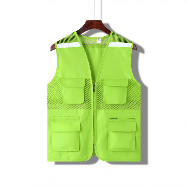 Vestă din plasă de pescuit pentru voluntari, cu logo imprimat, respirabilă, reflectorizantă, închidere cu fermoar, potrivită pentru toate anotimpurile