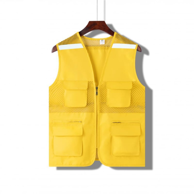 Vestă din plasă de pescuit pentru voluntari, cu logo imprimat, respirabilă, reflectorizantă, închidere cu fermoar, potrivită pentru toate anotimpurile