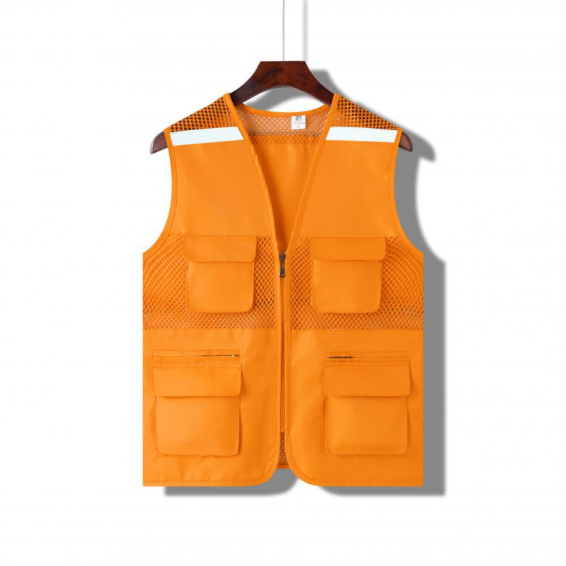Vestă din plasă de pescuit pentru voluntari, cu logo imprimat, respirabilă, reflectorizantă, închidere cu fermoar, potrivită pentru toate anotimpurile