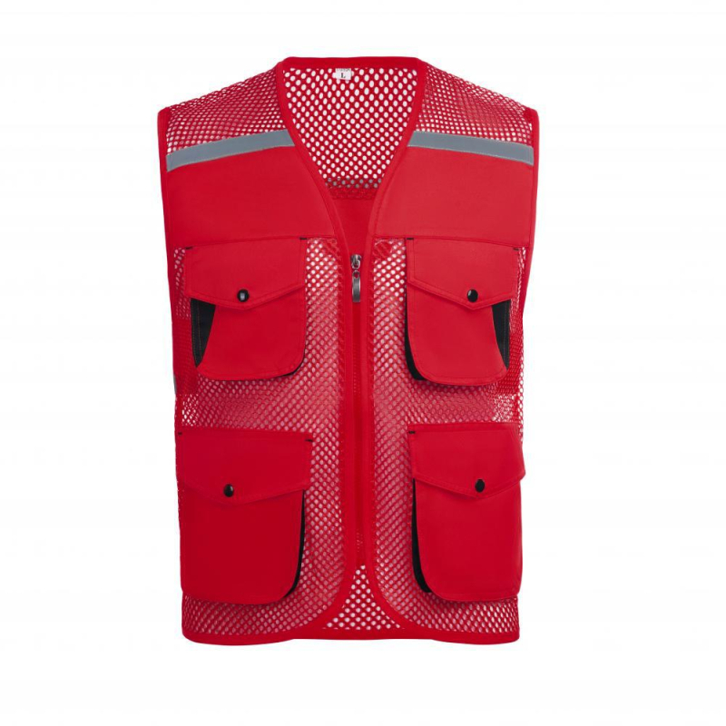 Vestă din plasă de pescuit pentru voluntari, cu logo imprimat, respirabilă, reflectorizantă, închidere cu fermoar, potrivită pentru toate anotimpurile