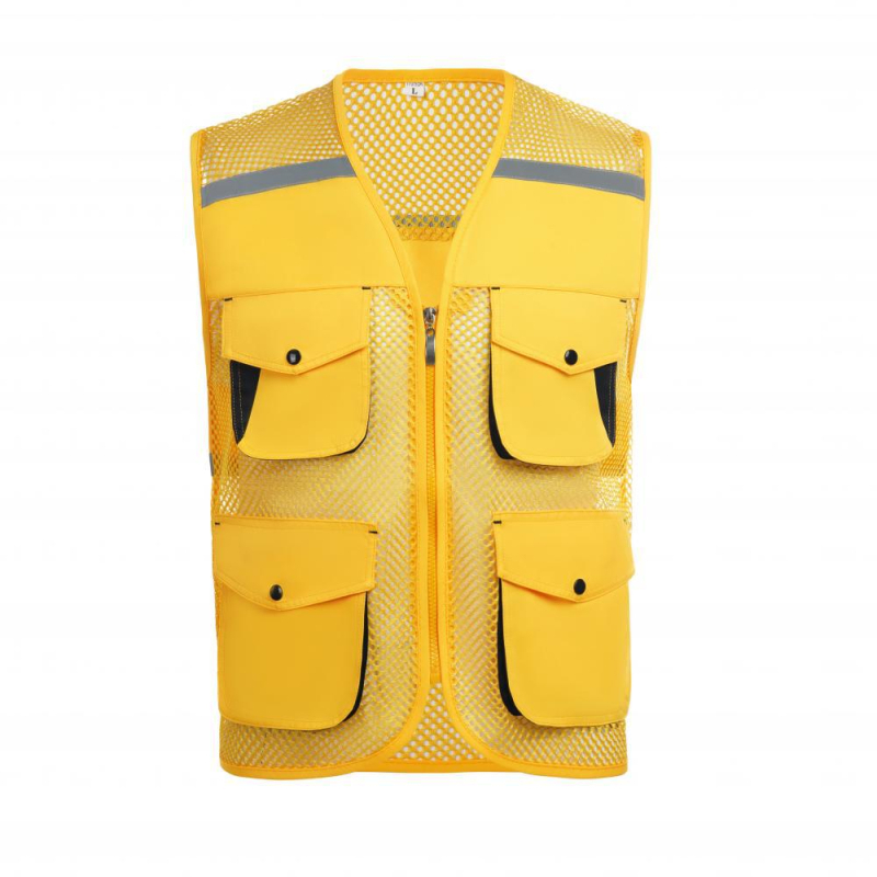 Vestă din plasă de pescuit pentru voluntari, cu logo imprimat, respirabilă, reflectorizantă, închidere cu fermoar, potrivită pentru toate anotimpurile