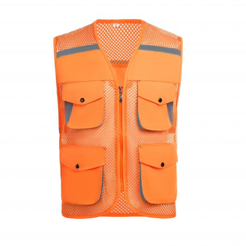 Vestă din plasă de pescuit pentru voluntari, cu logo imprimat, respirabilă, reflectorizantă, închidere cu fermoar, potrivită pentru toate anotimpurile