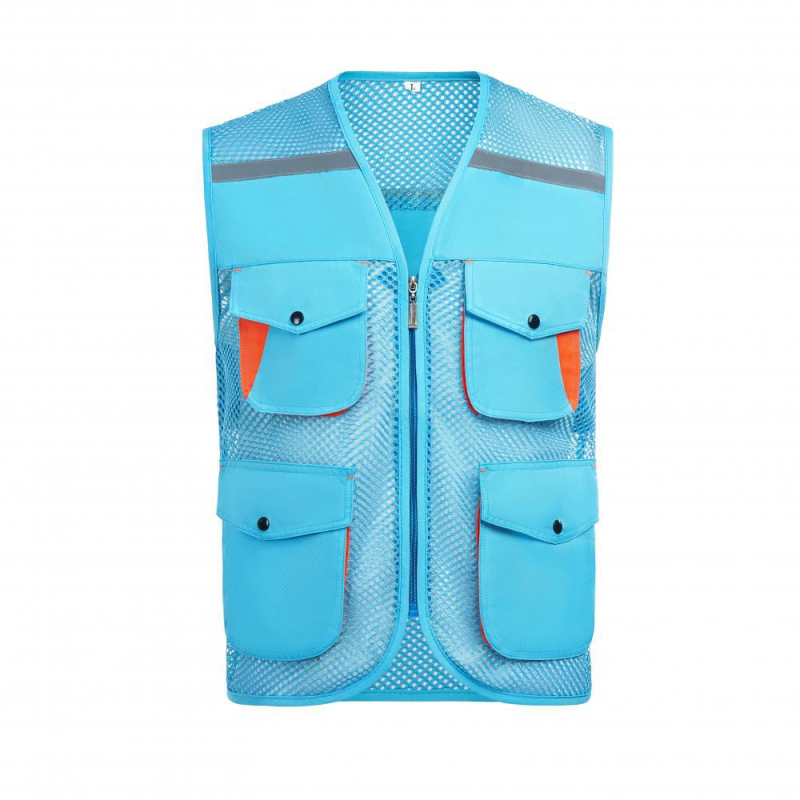 Vestă din plasă de pescuit pentru voluntari, cu logo imprimat, respirabilă, reflectorizantă, închidere cu fermoar, potrivită pentru toate anotimpurile