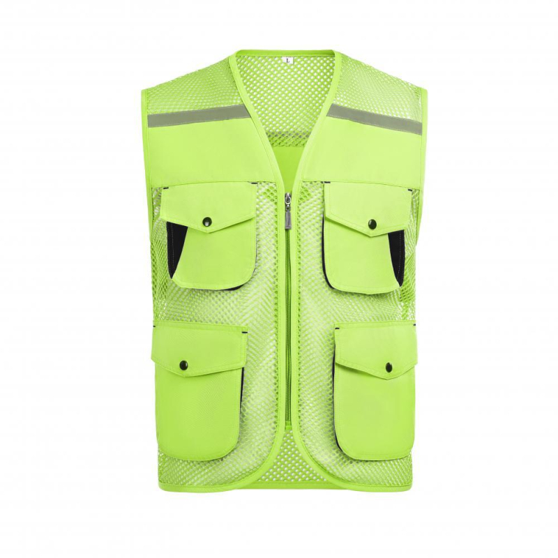 Vestă din plasă de pescuit pentru voluntari, cu logo imprimat, respirabilă, reflectorizantă, închidere cu fermoar, potrivită pentru toate anotimpurile