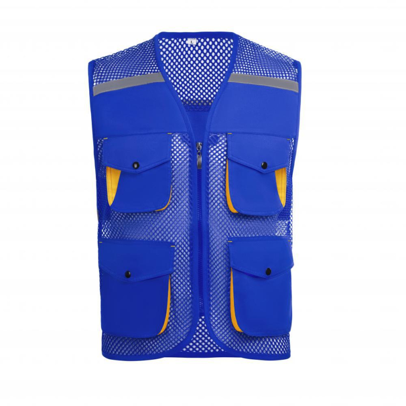 Vestă din plasă de pescuit pentru voluntari, cu logo imprimat, respirabilă, reflectorizantă, închidere cu fermoar, potrivită pentru toate anotimpurile
