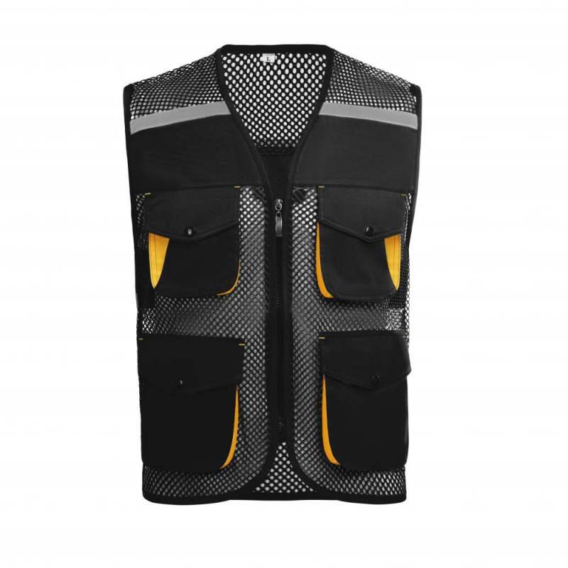 Vestă din plasă de pescuit pentru voluntari, cu logo imprimat, respirabilă, reflectorizantă, închidere cu fermoar, potrivită pentru toate anotimpurile