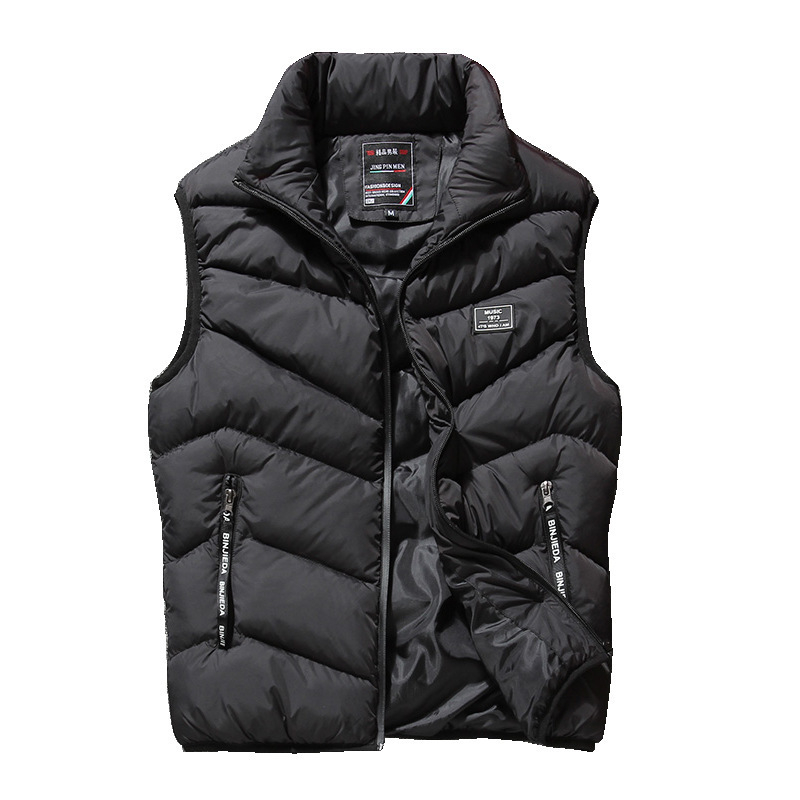 Férfi téli pamut mellény, lazább kardigán stílus, álló gallér, cipzár, vastag anyag