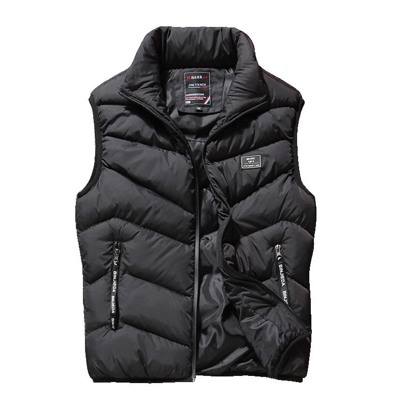 Férfi téli pamut mellény, lazább kardigán stílus, álló gallér, cipzár, vastag anyag