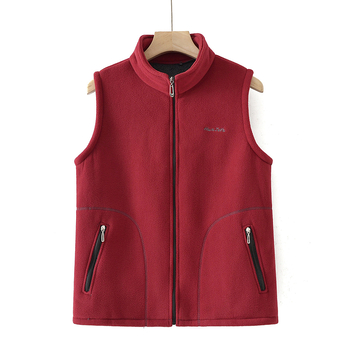 Ženski kardigan-vest od granuliranog velura, fleec podstava, stojeći ovratnik, jesen 2025