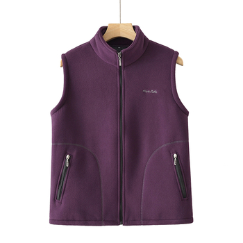 Ženski kardigan-vest od granuliranog velura, fleec podstava, stojeći ovratnik, jesen 2025