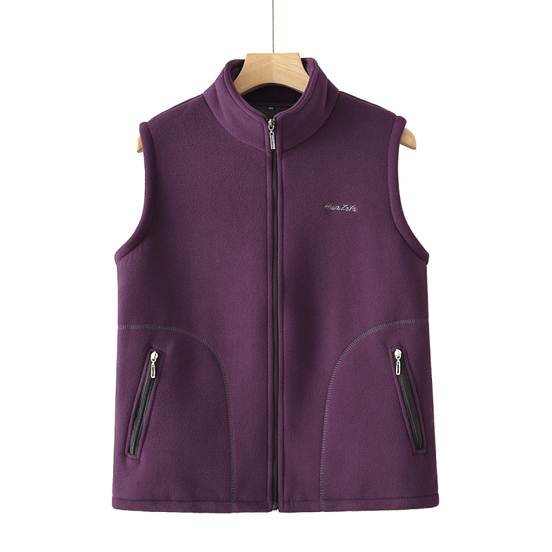 Ženski kardigan-vest od granuliranog velura, fleec podstava, stojeći ovratnik, jesen 2025