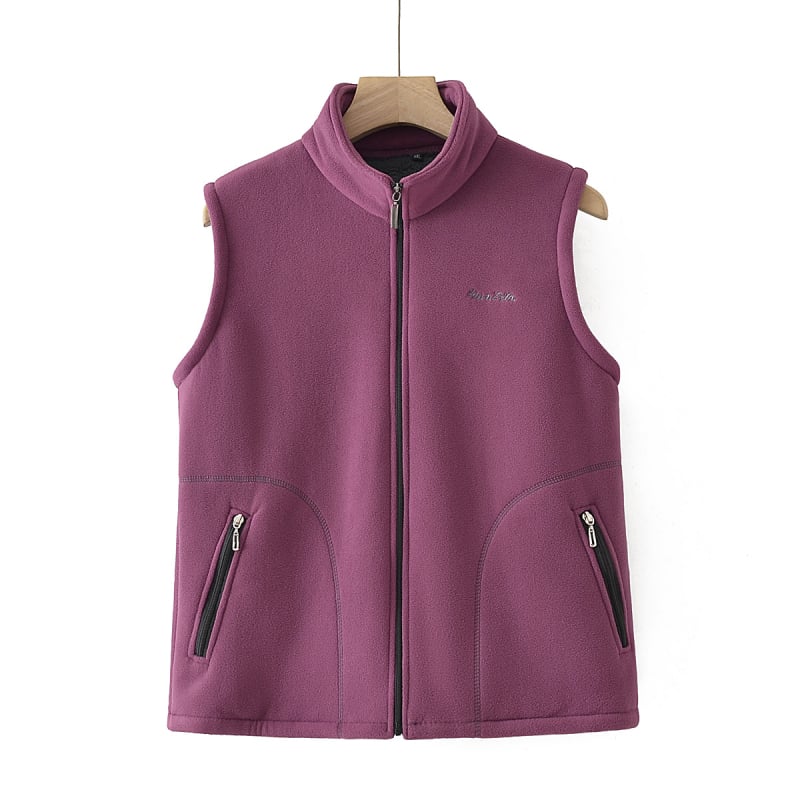 Ženski kardigan-vest od granuliranog velura, fleec podstava, stojeći ovratnik, jesen 2025