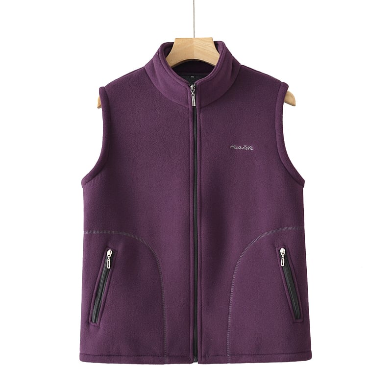 Ženski kardigan-vest od granuliranog velura, fleec podstava, stojeći ovratnik, jesen 2025