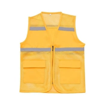 Helkurvest logoga vabatahtlikele ja kulleritele – aukudega muster, tõmblukk, vaba lõige, sobib kõigile aastaaegadele, helkuriribad