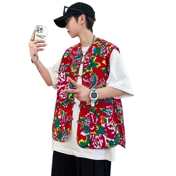Pamukasta vest s stojećim ovratnikom, jednostruko kopčanje, slobodan kroj, unisex ljetna vest s bočnim džepovima, jednofarban uzorak, sportsko-kardigan stil, Hanfu nadahnuća kineska vest