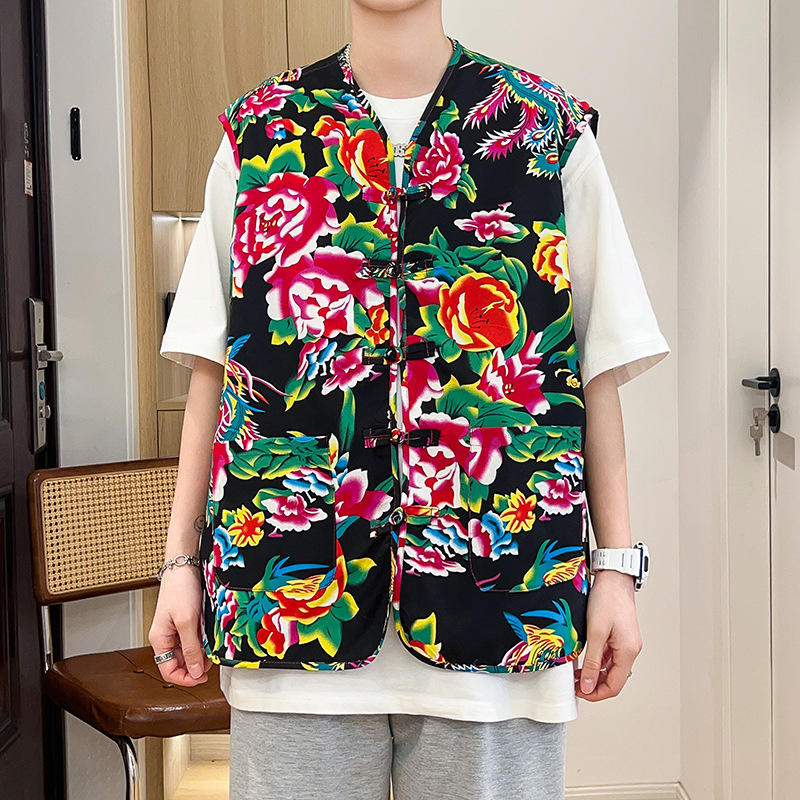 Pamukasta vest s stojećim ovratnikom, jednostruko kopčanje, slobodan kroj, unisex ljetna vest s bočnim džepovima, jednofarban uzorak, sportsko-kardigan stil, Hanfu nadahnuća kineska vest