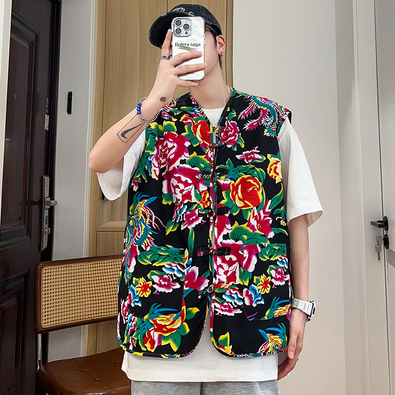 Pamukasta vest s stojećim ovratnikom, jednostruko kopčanje, slobodan kroj, unisex ljetna vest s bočnim džepovima, jednofarban uzorak, sportsko-kardigan stil, Hanfu nadahnuća kineska vest